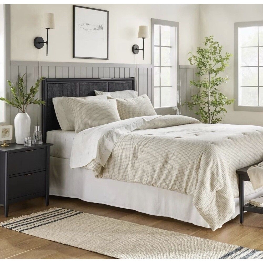 RARE 3pc Full/Queen Mini Grid Stitch Comforter Set Railroad Gray - Hearth & Hand